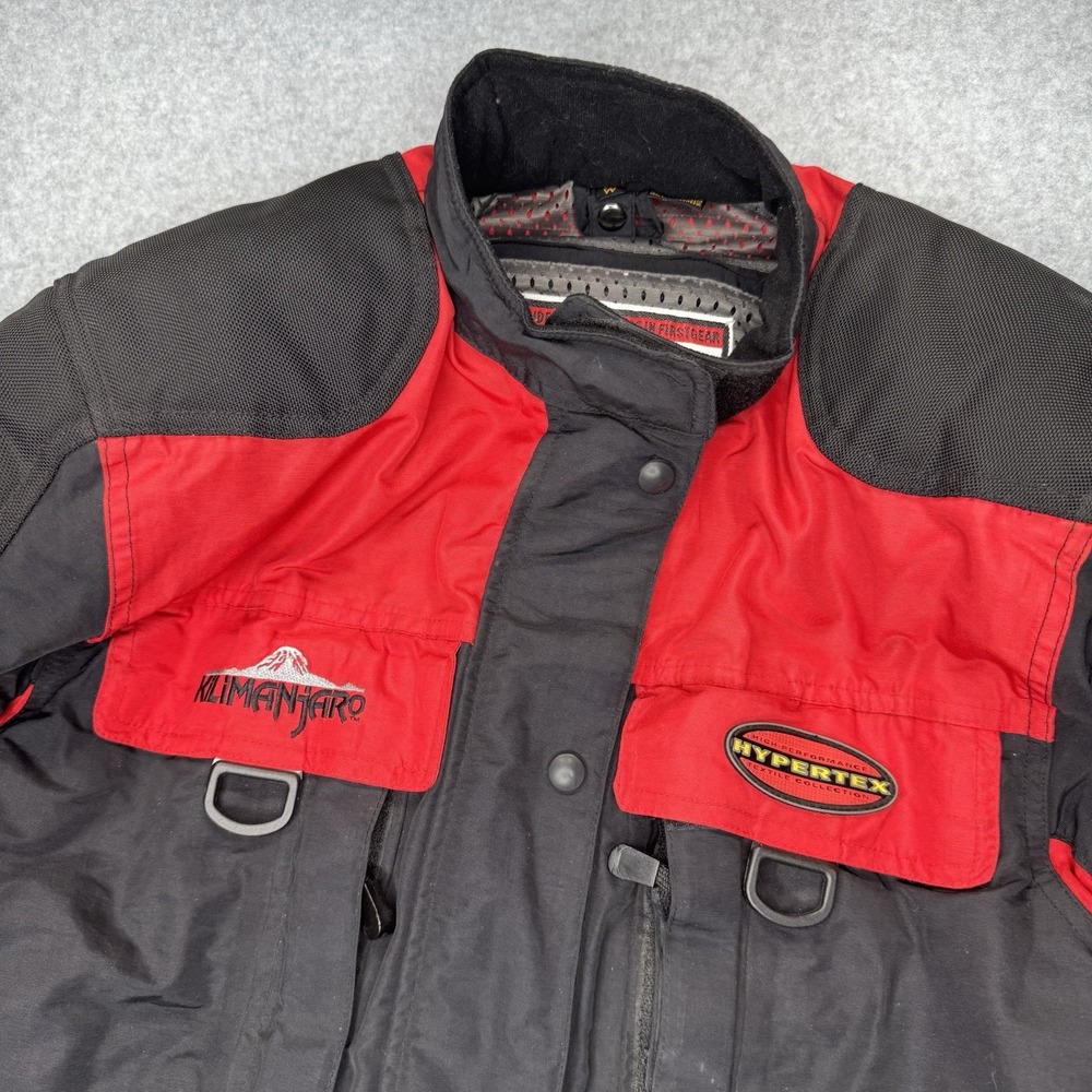 First Gear Kilimanjaro Hypertex Padded Motorcycle Jacket Womens M Black Red